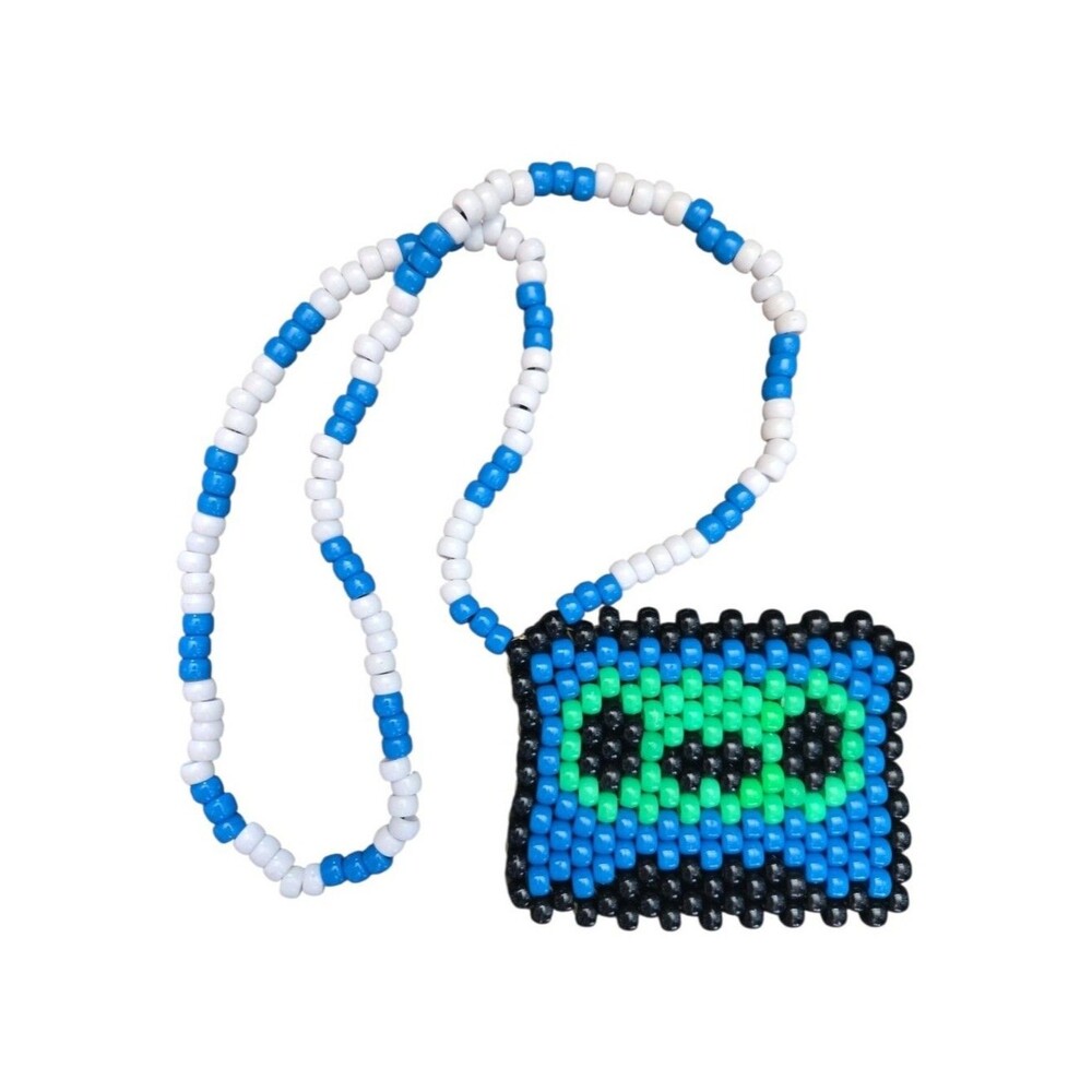Handmade Blue & Green Pony Bead Mixtape Necklace